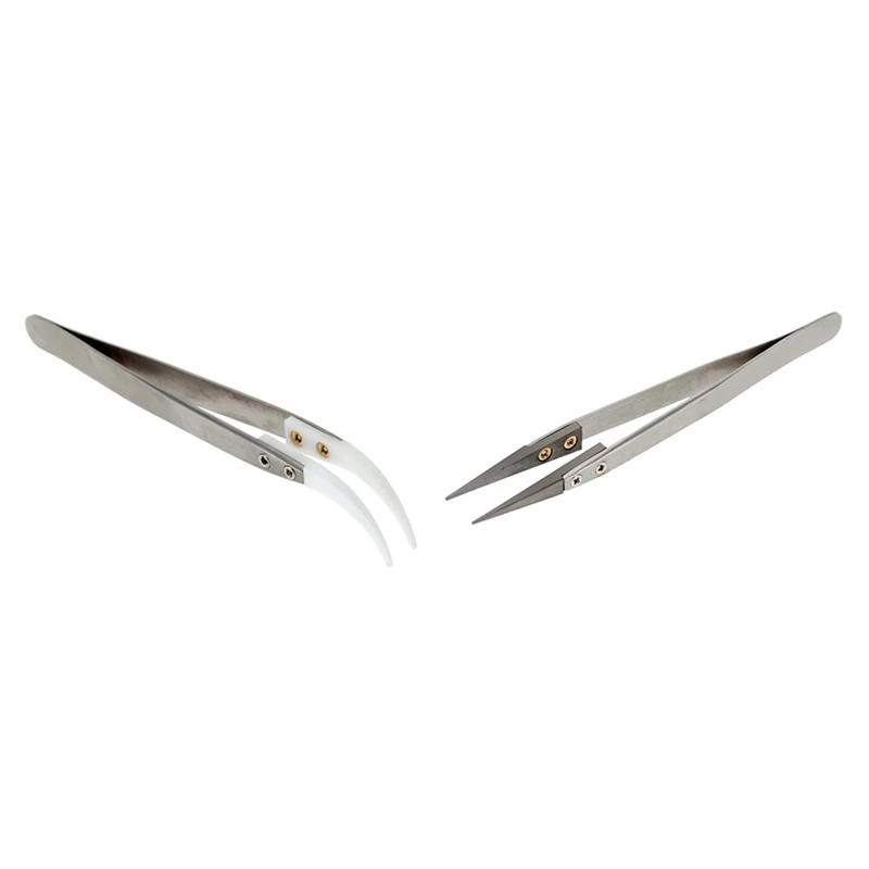

2X Tweezers Ceramic Tweezers With Stainless Steel Handle