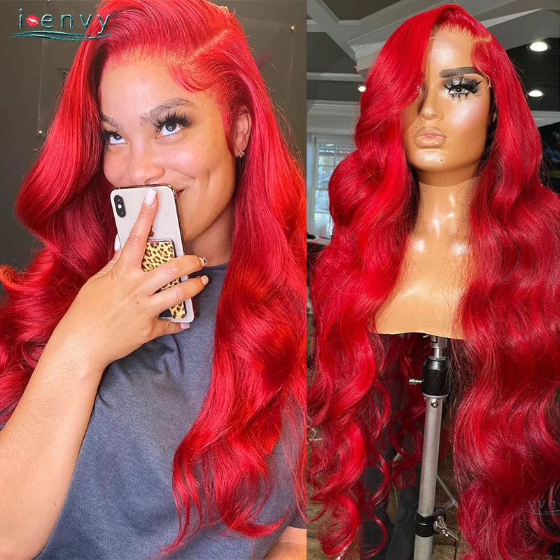 Colored Red Lace Front Human Hair Wigs Body Wave 13x4 Lace Frontal Wigs For Women Pre Plucked Brazlilan Curly Human Hair Wig