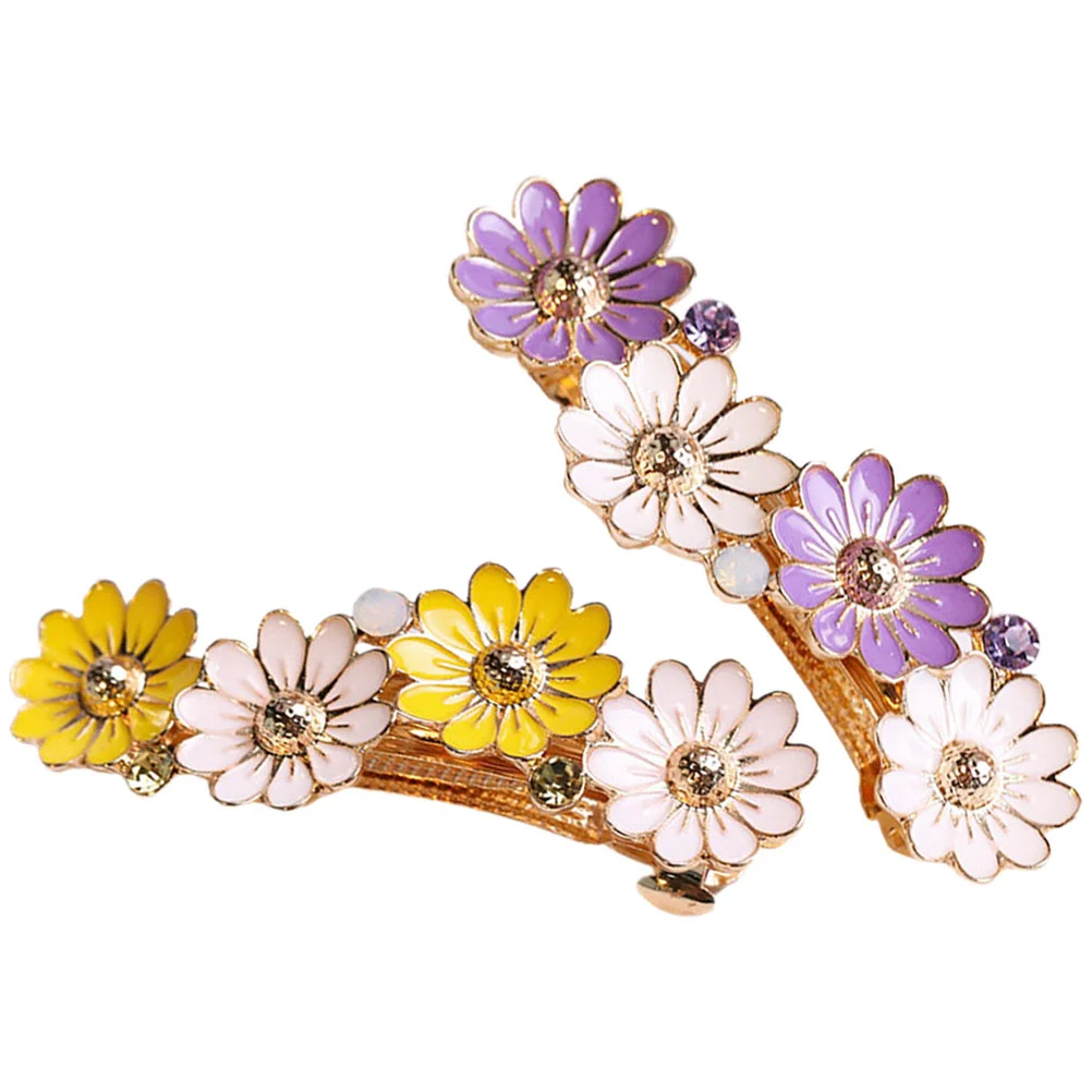 

2 Pcs Hair Accessories Daisy Women Hairpin Spring Clip Hairpins Girls Barrette Alloy Clips Bride