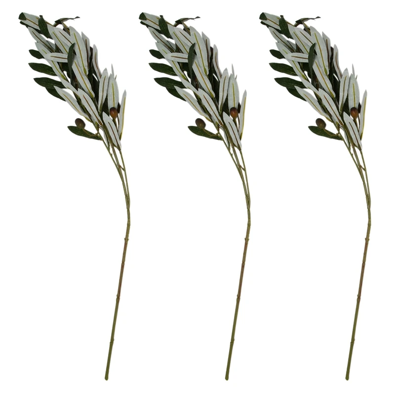 

3X Artificial Olive Leaf Green Plants Fruits Branches Fake Leaves Home Decor