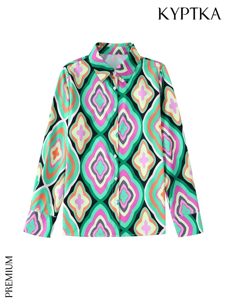 

KYPTKA Women Fashion Flowing Printed Shirts Vintage Long Sleeve Button-up Female Blouses Blusas Chic Tops