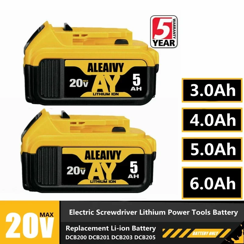 

18650 Replaceable Lithium 20V 5.0Ah 6.0Ah Batteries for Dewalt 18v 20v MAX DCB200 DCB201 DCB203 Power Tools Spare Battery