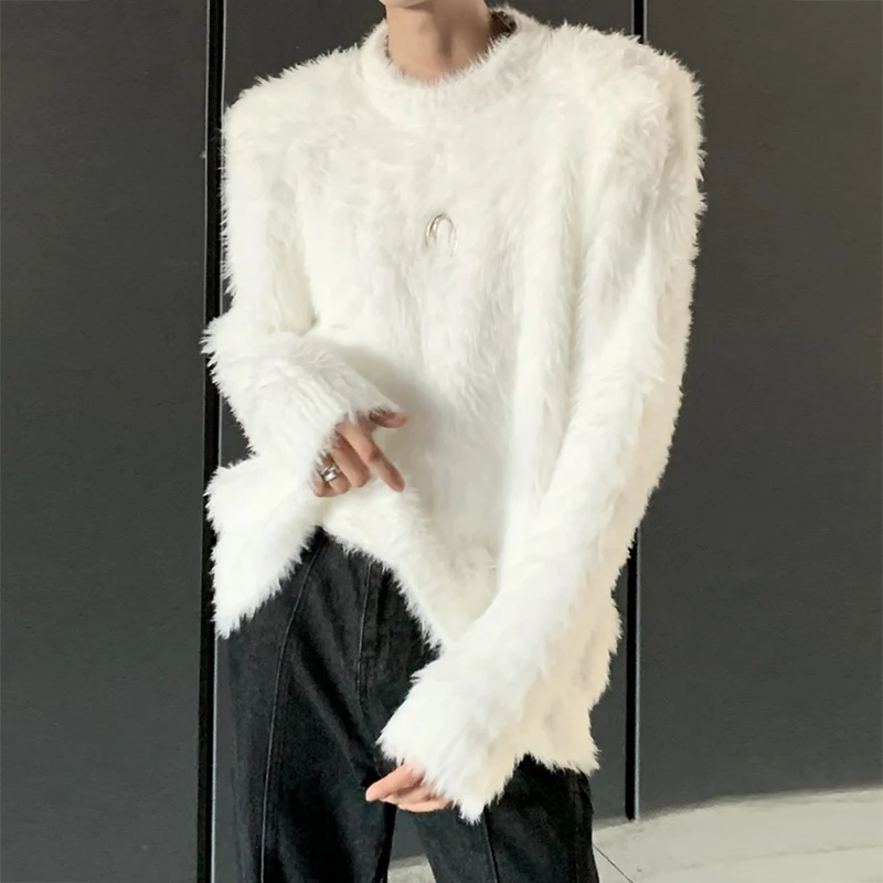 Мужские свитера в стиле Y2K пушистые свободные джемперы с длинными рукавами и