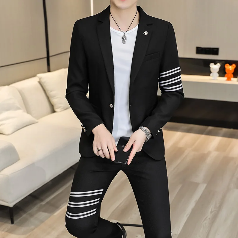 

Men's Italian Slim Wedding Wedding (blazer Trousers) New Plaid 2022 2-piece Formal Casual Suit Style Set + Striped Elegant Dress