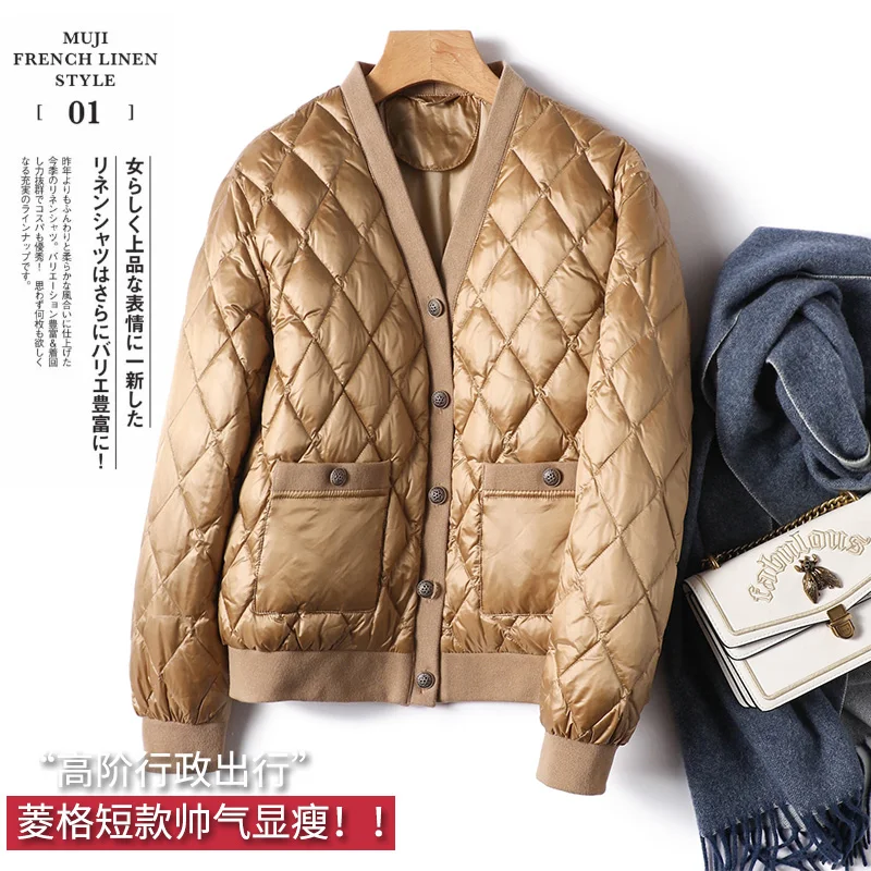 Argyle Thin Casaco Feminino Inverno 2022 Wide-waisted Single Breasted  High Street 90% White Duck Down  Coat Women Down Jacket