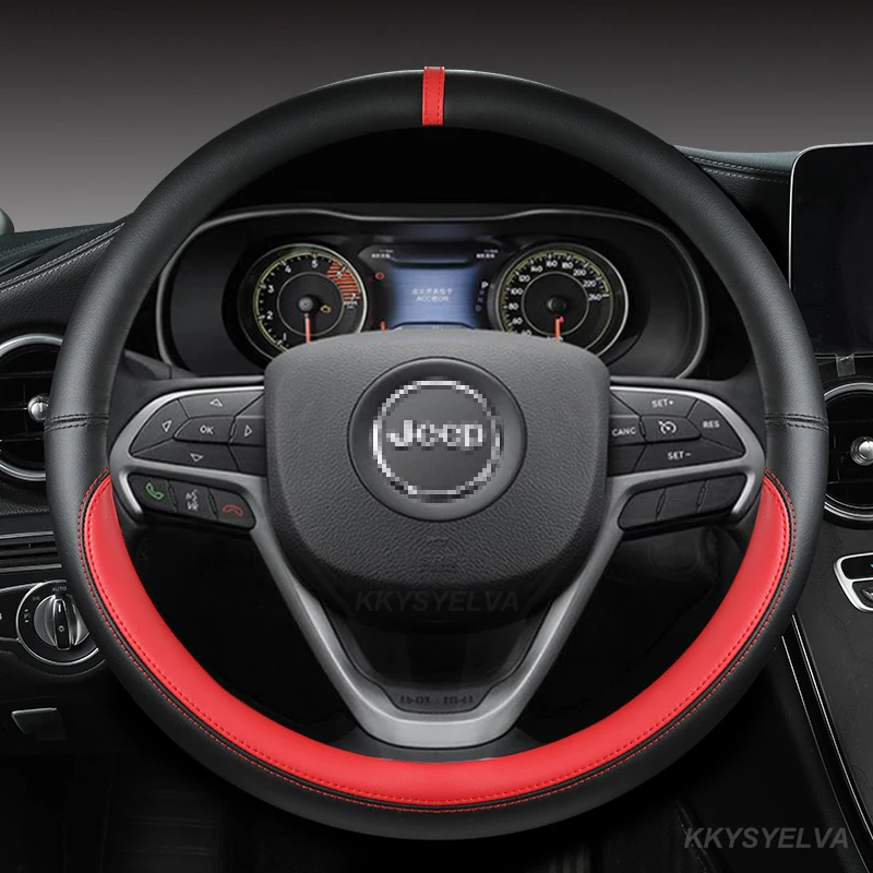 Car Steering Wheel Cover 38cm15&quot Leather For JEEP GRAND CHEROKEE L 2017-2021 WRANGLER 4xe 2015-2021 2020 RENEGADE 2021