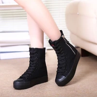 all black high top thick sole inside heighten canvas shoes female korean version tide cake casual shoes female dance shoes women