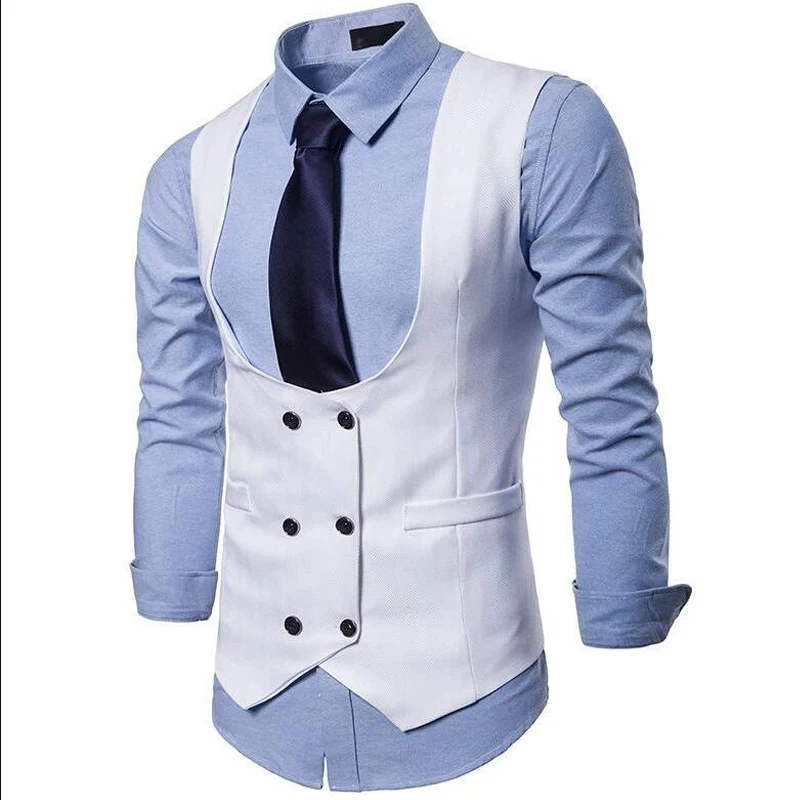 

White Sleeveless Vest for Men Wedding Groom with Double Breasted Single One Piece Suit Waistcoat Male Fashion Coat