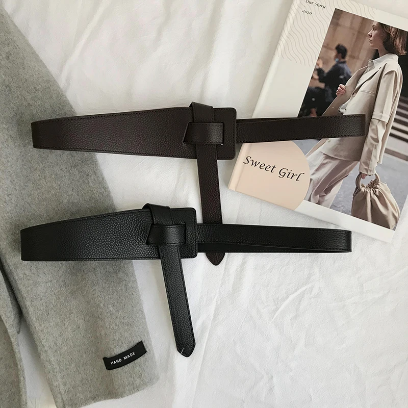 Осенне-зимний коричневый кожаный ремень для пальто женское украшение с юбками