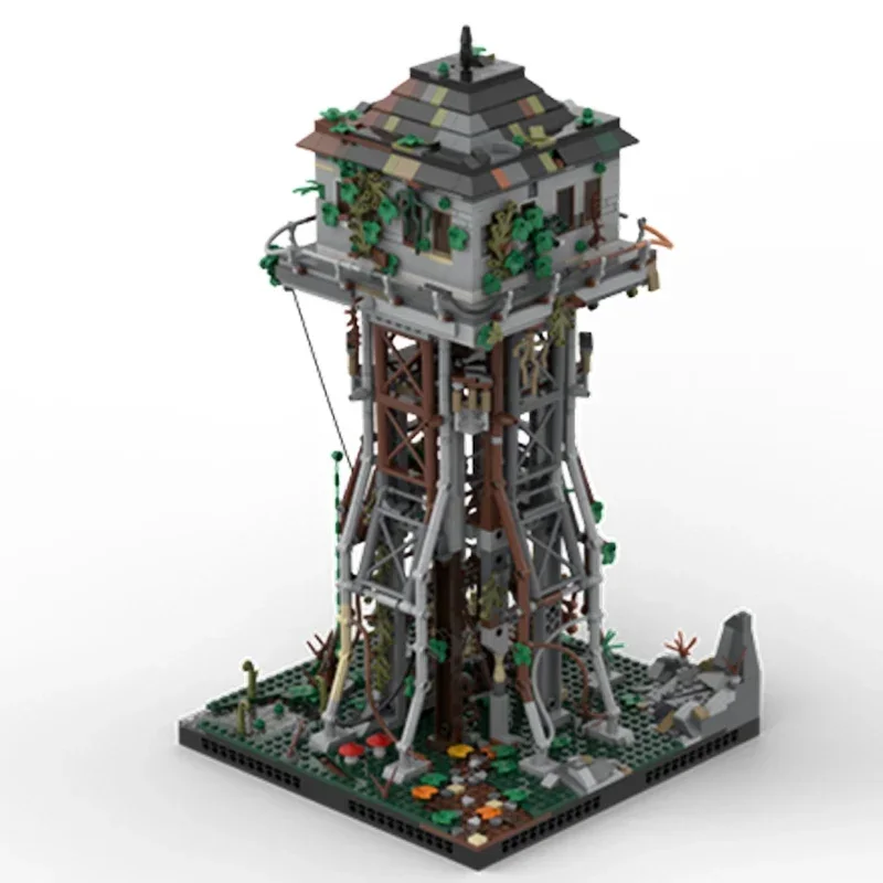 Фото Строительные блоки Moc, модульный вид на улицу, брошенная сторожевая башня, технические кирпичи, сборка своими руками, строительные игрушки для детей, праздник №2