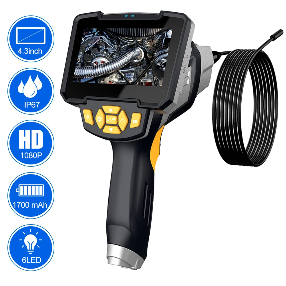 

Geevon 8mm Endoscope 4.3" LCD Display 1080P Single Dual Lens Industrial Endoscope Inspection Camera For Car Pipeline With 6 LED