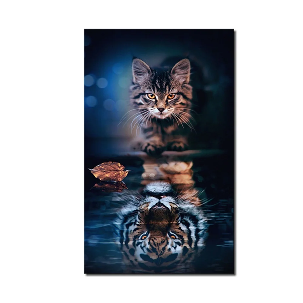 

5d pintura diamante broca cheia tigre mosaico reflexão do gato diamante bordado kits diy strass pintura decoração da sua casa