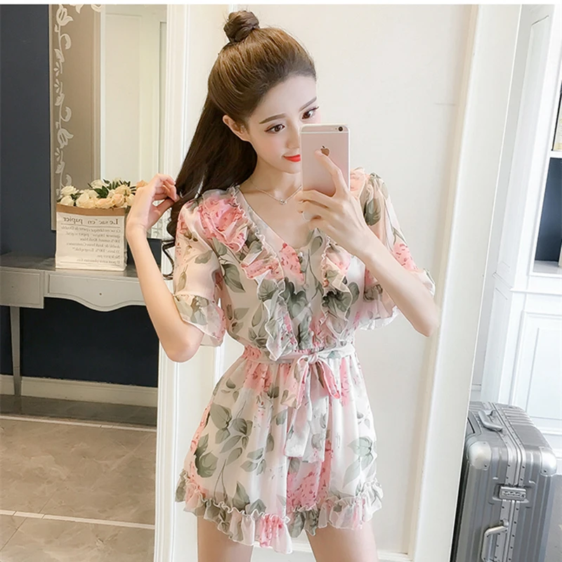 new summer fashion casual young female women girls thin chiffon short sleeve jumpsuits