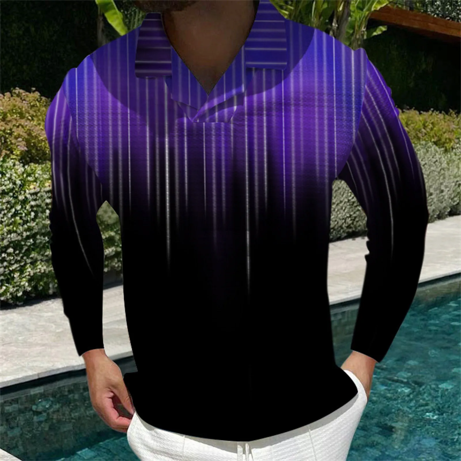 

Mens Turtleneck Long Sleeve Mens Fashion Casual Buckle Lapel Printed Long Sleeved Shirt Top House Sock