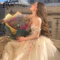elfin ball gown princess prom dresses off the shoulder sweetheart floral appliques formal party dresses tulle long evening gowns