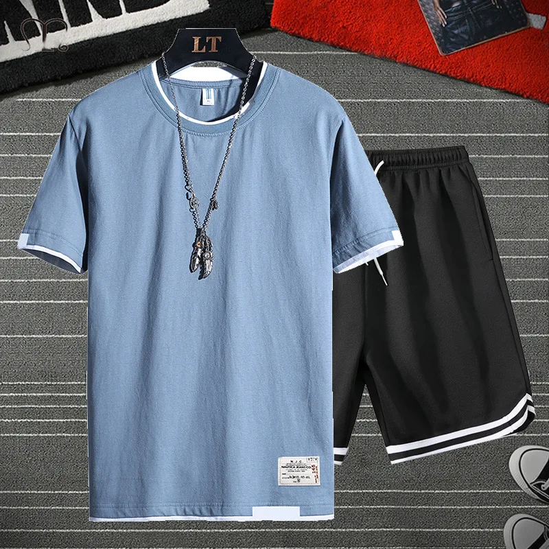 Костюм спортивный мужской летний из футболки и шортов в стиле хип-хоп |