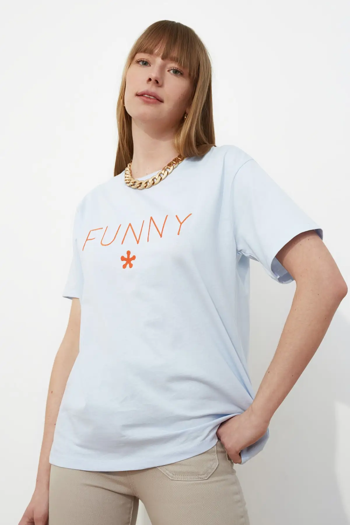 Trendyol желтый Embroideried бойфренд вязаная футболка TWOSS19IS0051|Футболки| |