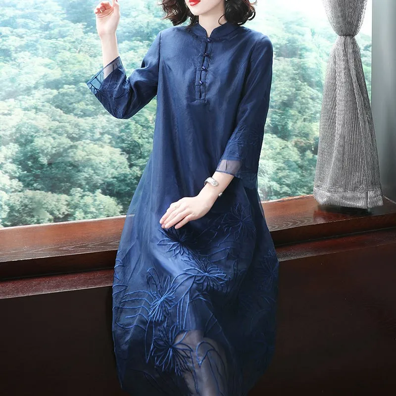 

Retro Oreintal Style Improved Qipao Dresses Spring Embroidery Cheongsam Dress Elegant Chinese Plus Size Loose Women's Clothing