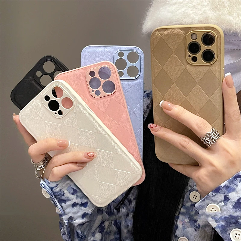 

Luxury Retro Diamond Leather Phone Case For iPhone 13 Pro Max 12 11 X XR XS Max 7 8 Plus SE 2020 Lambskin Soft Shockproof Cover