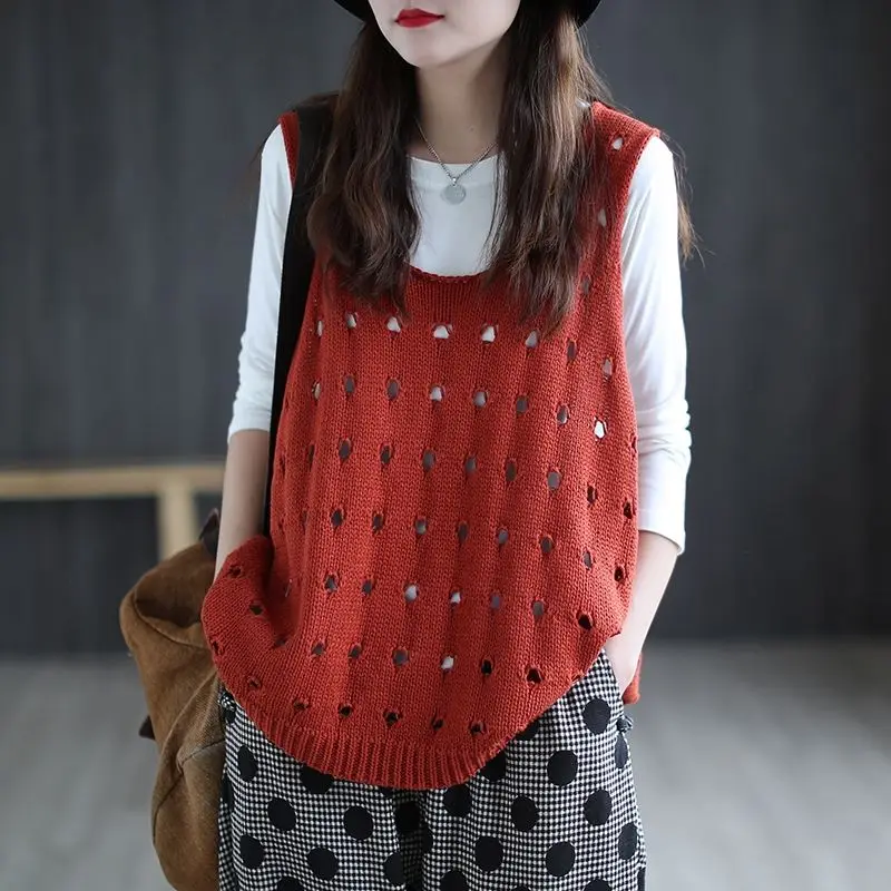 Knitted Vest Sweater Pullovers Korea Style Sweet Girl's Elegant Women Sweater Loose Sleeveless Casual Clothing Tops Pull Femme