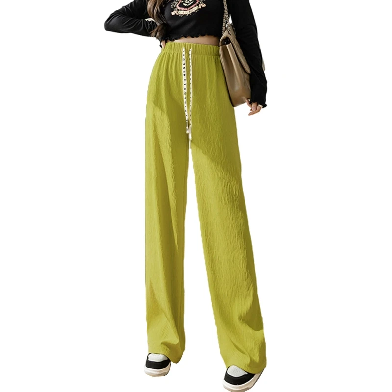 Women Letters Drawstring Waist Wide Leg Pants Ruched Solid Straight Sweatpants