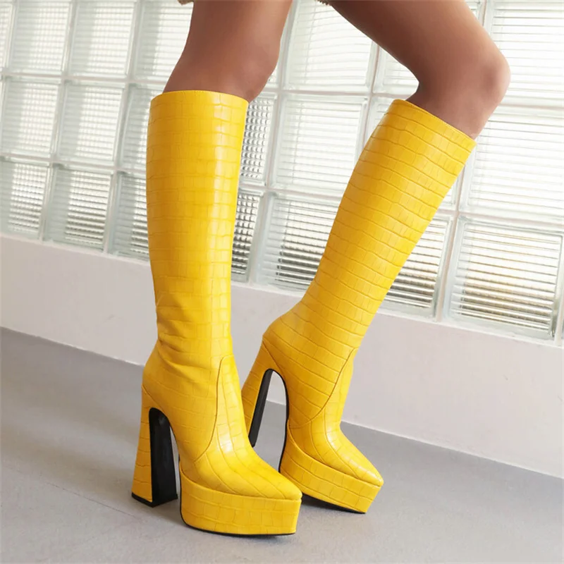 

White Long Knight Boots Knee High Botas Mujer Invierno Fall Pointed Toe Women Solid Color Shoes Fashion Platform Botte Femme