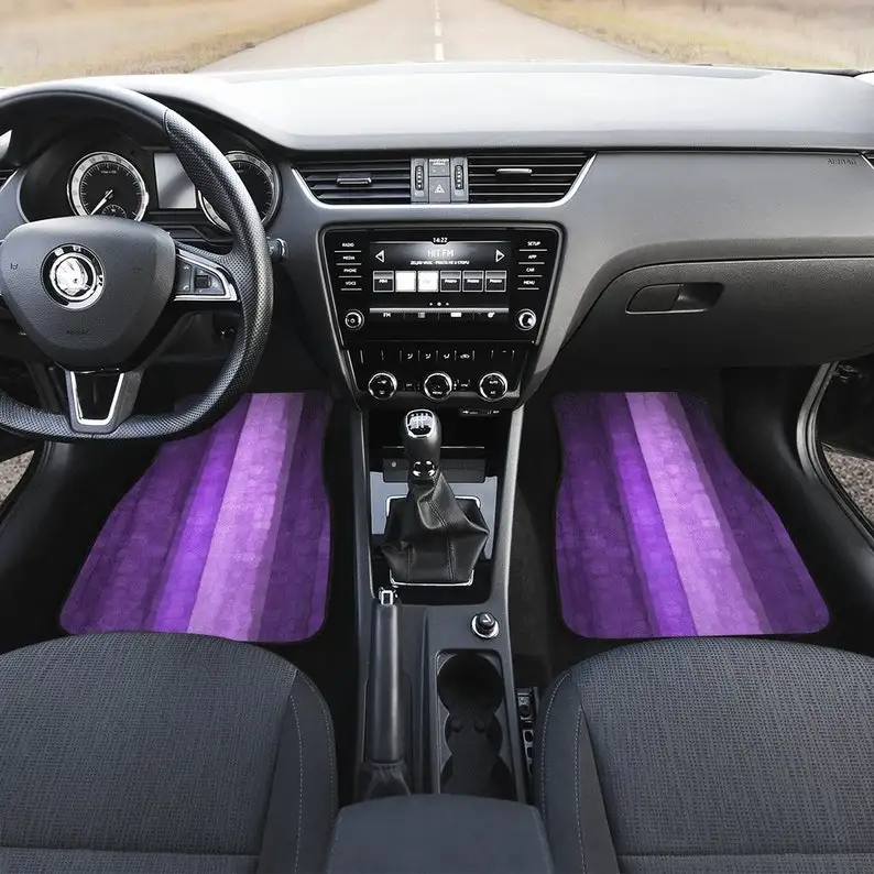 

Purple Stripes Abstract Art Car Floor Mats Set, Front and Back Floor Mats for Car, Car Accessories
