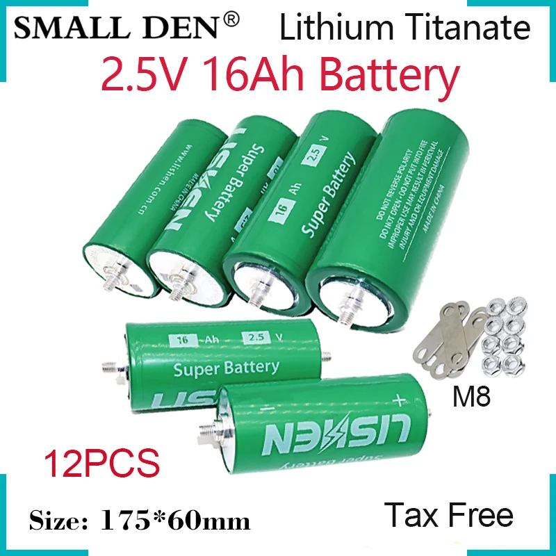 

12PCS New 2.5V 16Ah Lithium Titanate LTO Battery 20C Discharge For 12V 24V E-boat RV Speaker Car Audio Home Solar 30000 Cycle