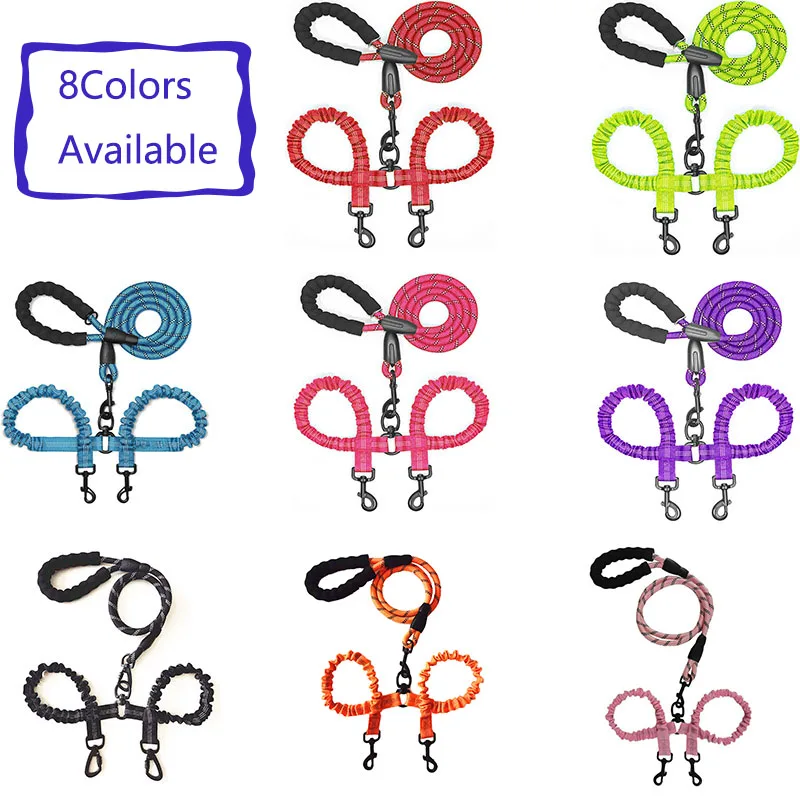 

Double Dual Two Dogs Leashes Pet Dog Leash Nylon Rope 2 Way Coupler Walk Two and More Dogs Collars Harness Leads Dog Leashes