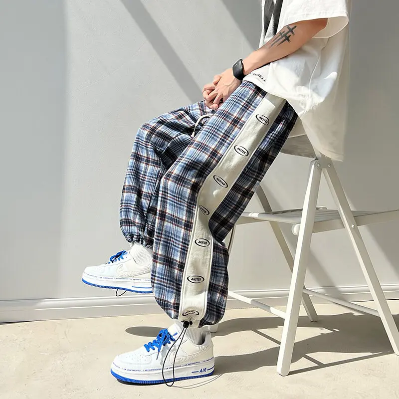 

RUIHUO Casual Plaid Pants Men Joggers Korean Streetwear Harem Pants For Man Chinese Size 3XL 2022 Autumn New Arrivals