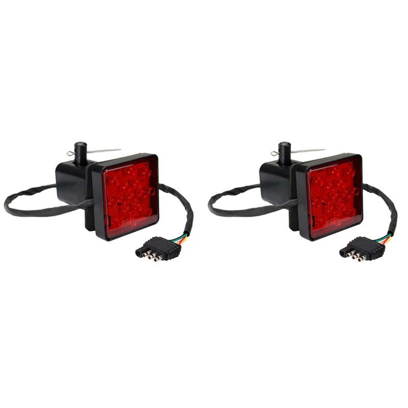 

2X Red 15 LED 2 Inch Trailer Truck Hitch Tow Haul Receiver Cover Brake Light With Pin 12V