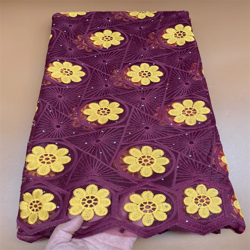 

5 Yards African French Lace Fabric High Quality Guipure Chemical Lace Fabric With Embroidery Bead For Wedding Part 3L02