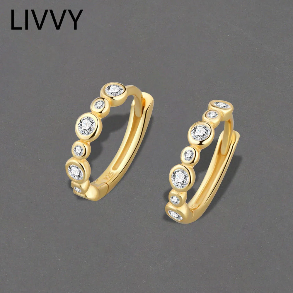 

LIVVY Silver Color Korean Stylish Round Zircon Link Hoop Earrings Women Simple Fashion High Quality Exquisite Jewelry