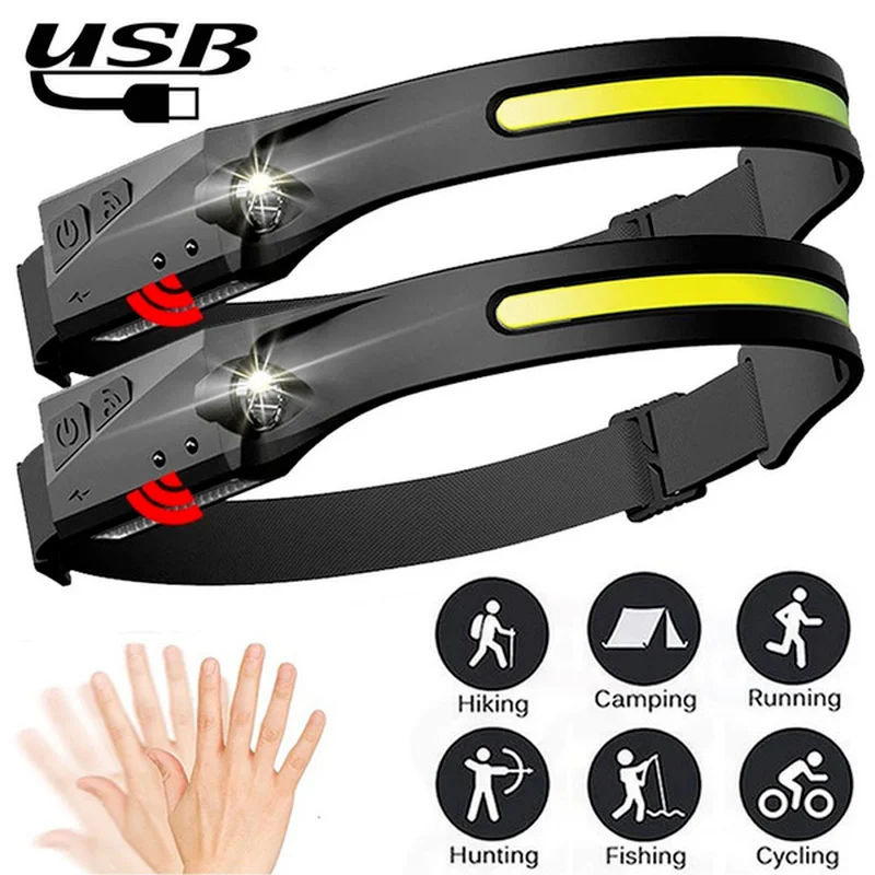 

550 Lumens COB LED Headlamp Induction Light USB Rechargeable Head Torch 5 Lighting Modes for Camping Running Hiking Fishing