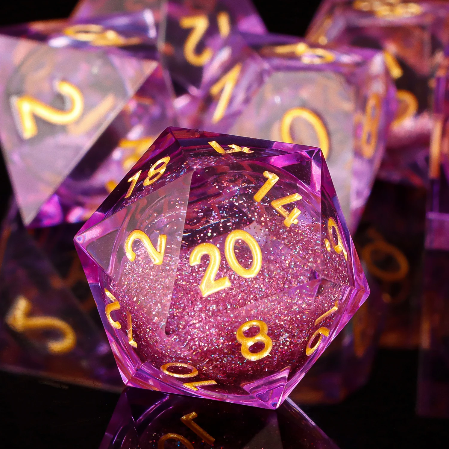 

7-Piece D and D D20 Polyhedral RPG Purple Sharp Edge Resin Dice Set For Dnd Dungeon and Dragon Pathfinder Role Playing Games D20