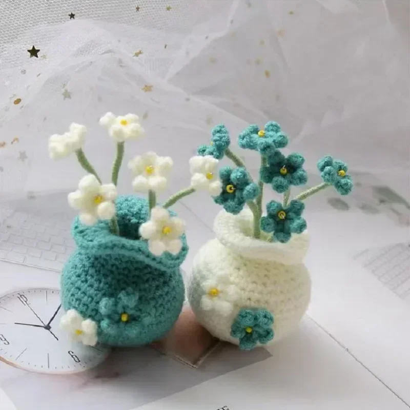 Вязаный крючком мини-цветок в горшке вязаные цветы горшках корзина с растениями