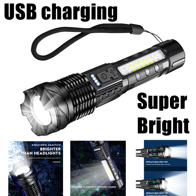 

Суперъяркий USB фонарик, 7 режимов, COB, 2600 мА, перезаряжаемый телефон с индикатором питания для кемпинга, охоты, самообороны