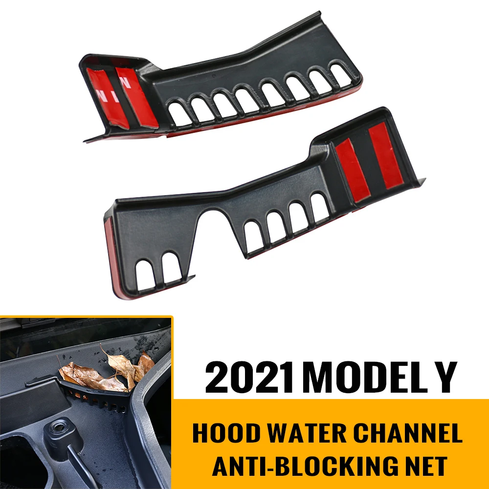 

2PCS Car Front Trunk Hood Water Guide Groove Anti-blocking Cover Filter Net for Tesla Model Y 2021 Auto Accessories