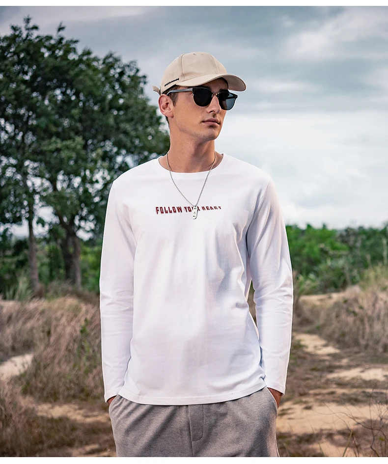 

6351 2022 autumn pure cotton men's clothing trend printing simple tops youth cotton long-sleeved T-shirt