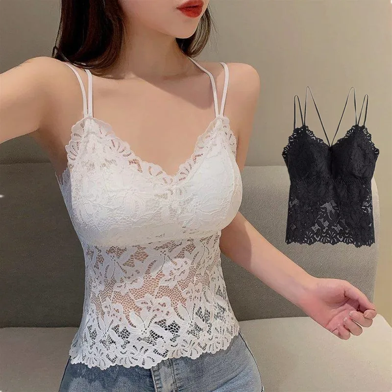 

Women's Sexy Lace Hollow Out Bra Solid Black White Sport Bralette Breathable Comfortable Underwear Add Padded Large Size Bras