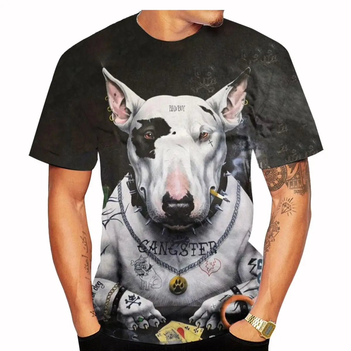 

Fashion Bull Terrier 3d Printing Men's And Women's T-shirt Casual Pet Dog Pattern Street Style Lightweight Breathable Top O-neck