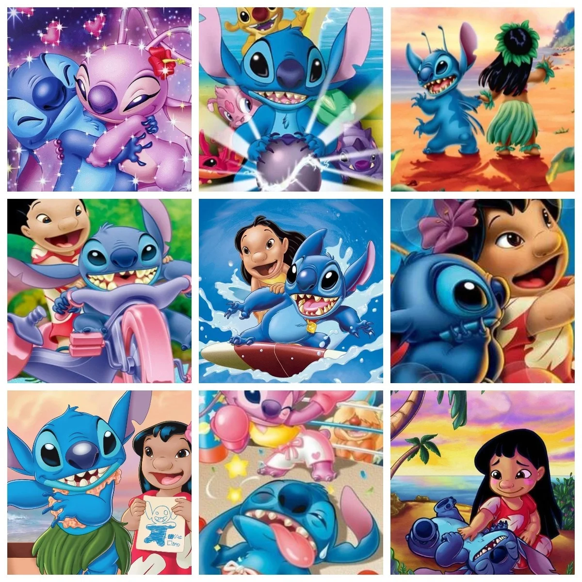 

5D DIY Diamond Painting New Disney Lilo Stitch Nani Cartoon Mosaic Set Children's Art Round Diamond Embroidery Home Decor Gift