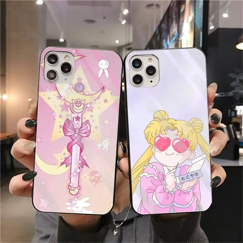 Милый розовый чехол для телефона Сейлор Мун из закаленного стекла iPhone 13 12 Mini 11 Pro XR