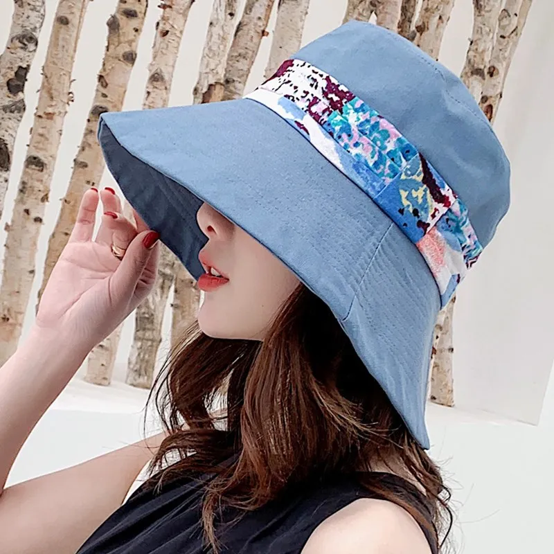 

Hat Spring New Fisherman Hat Female Outdoor Leisure Travel Dome Wide Brim Stitching Beach Cap Sunscreen Bucket Hat