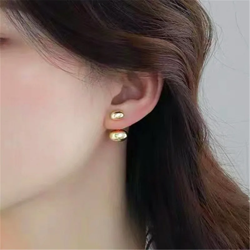 

Front And Back Simple Golden Bean Earrings For Women Korean Style 2022 New Jewelry Earings Wholesale