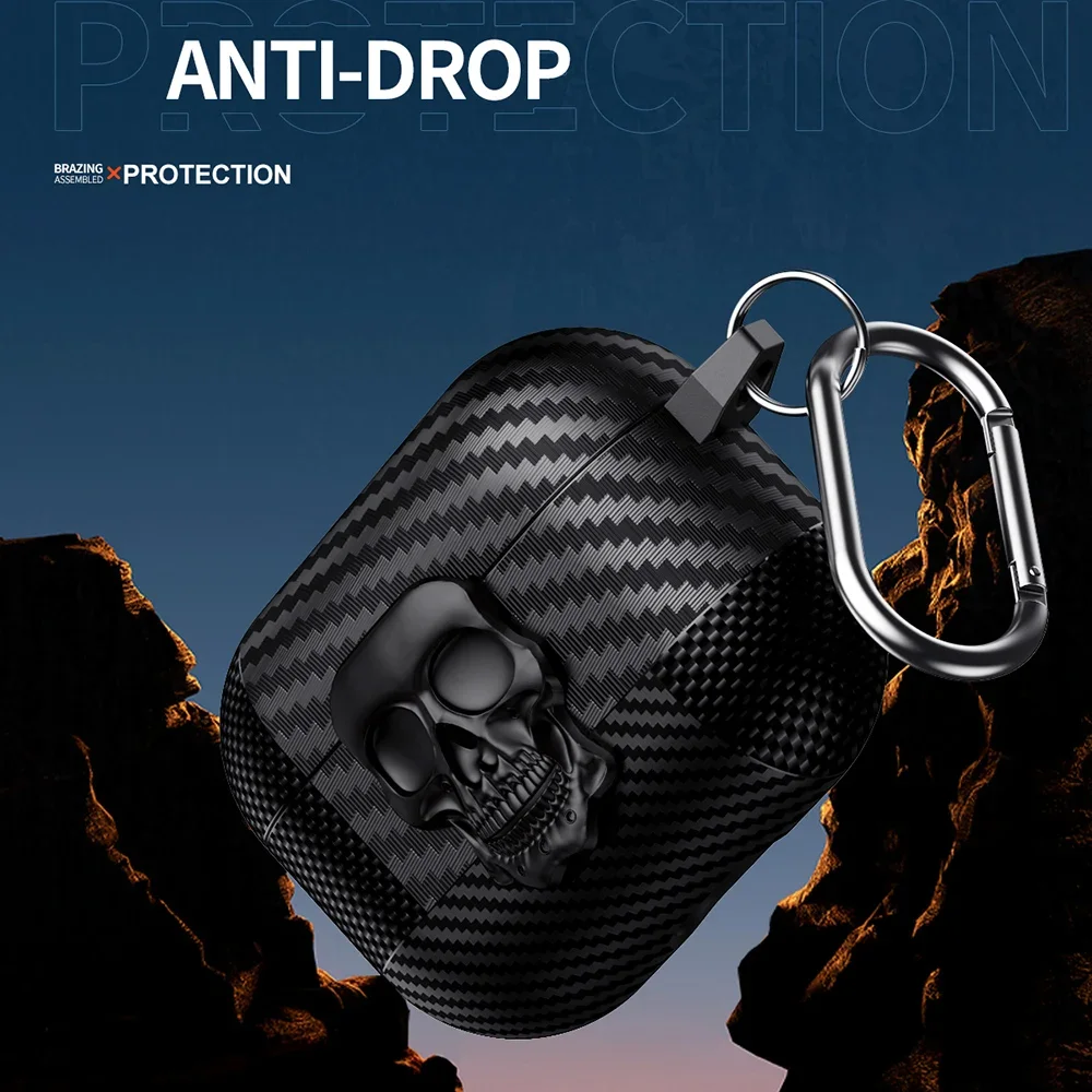 Фото Чехол для наушников серии Suit Thug Skull для Airpods 4 Pro3, чехол для наушников Airpods Pro 2 3 2 1, чехол из углеродного волокна с крючком №4