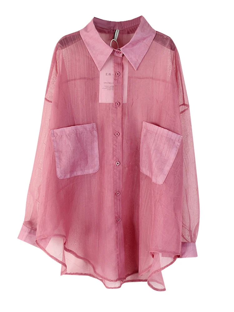 

Women Green Persoective Big Size Blouse New Lapel Long Sleeve Loose Fit Shirt Fashion Tide Spring Autumn 2022 1DE8335