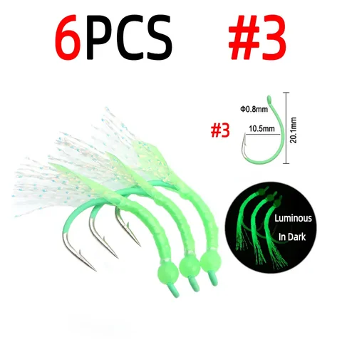 Bimoo 6 шт. #3 #2 #1 #1/0 #2/0 светящиеся черви, мухи с светящимся ворсистым крючком, голова бусин, влажные Мухи Для желтой звездочки