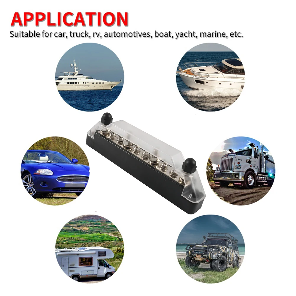 

Universal Power Distribution Block with Transparent Cover Car Terminal Block Studs Power System for Automotive Car Ship Yacht