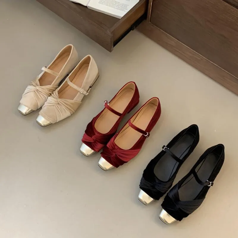 Женская обувь 2024 бархатные балетки женские туфли Мэри Джейн на плоской подошве с